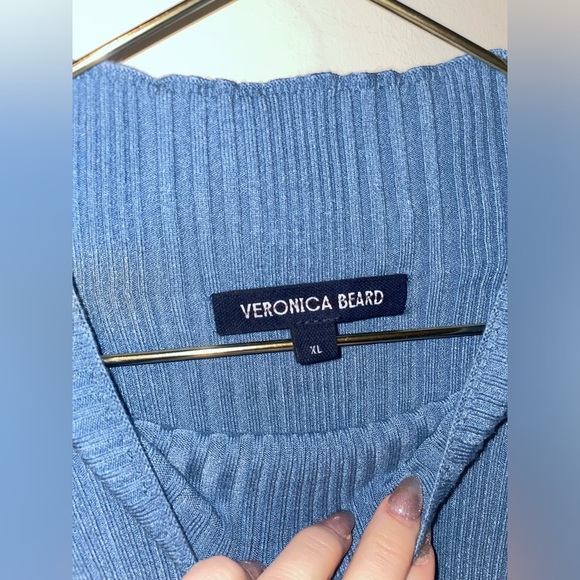 New! Veronica Beard Vinny Ribbed Knit Mock Neck Top Oxford Blue 🩵 X-Large - Picture 12 of 14